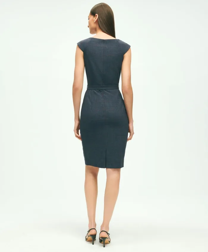 Women Stretch Wool Glenn Plaid Sheath Dress Navy Brooks Brothers Dresses