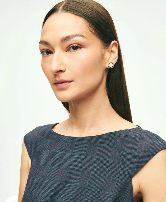 Women Stretch Wool Glenn Plaid Sheath Dress Navy Brooks Brothers Dresses