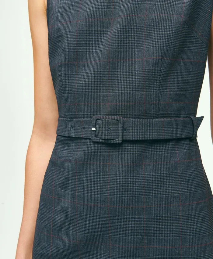 Women Stretch Wool Glenn Plaid Sheath Dress Navy Brooks Brothers Dresses