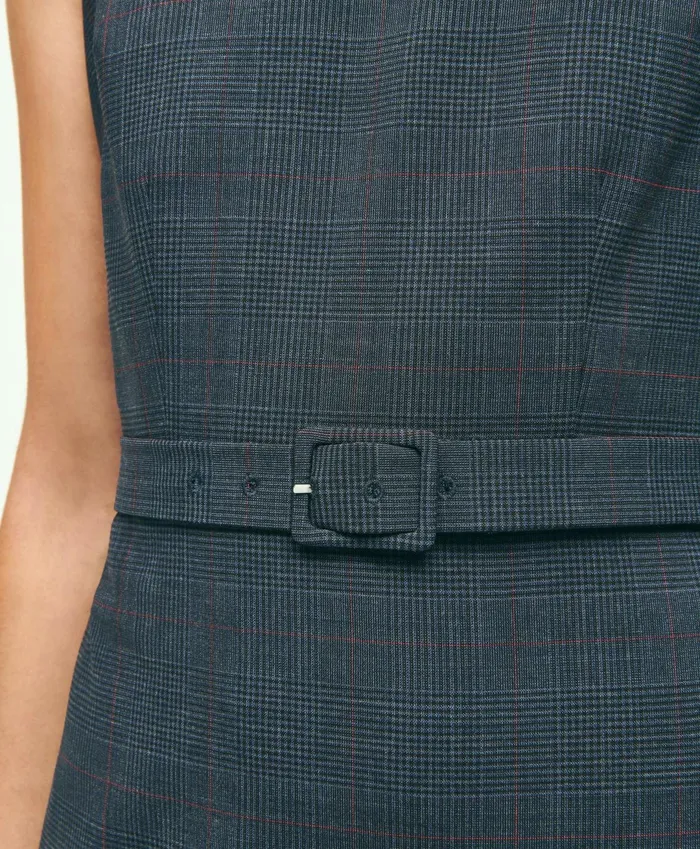 Women Stretch Wool Glenn Plaid Sheath Dress Navy Brooks Brothers Dresses