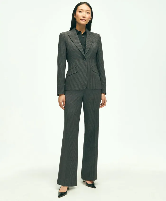 Women Stretch Wool Pinstripe Wide Leg Trouser Grey Brooks Brothers Pants and Skirts