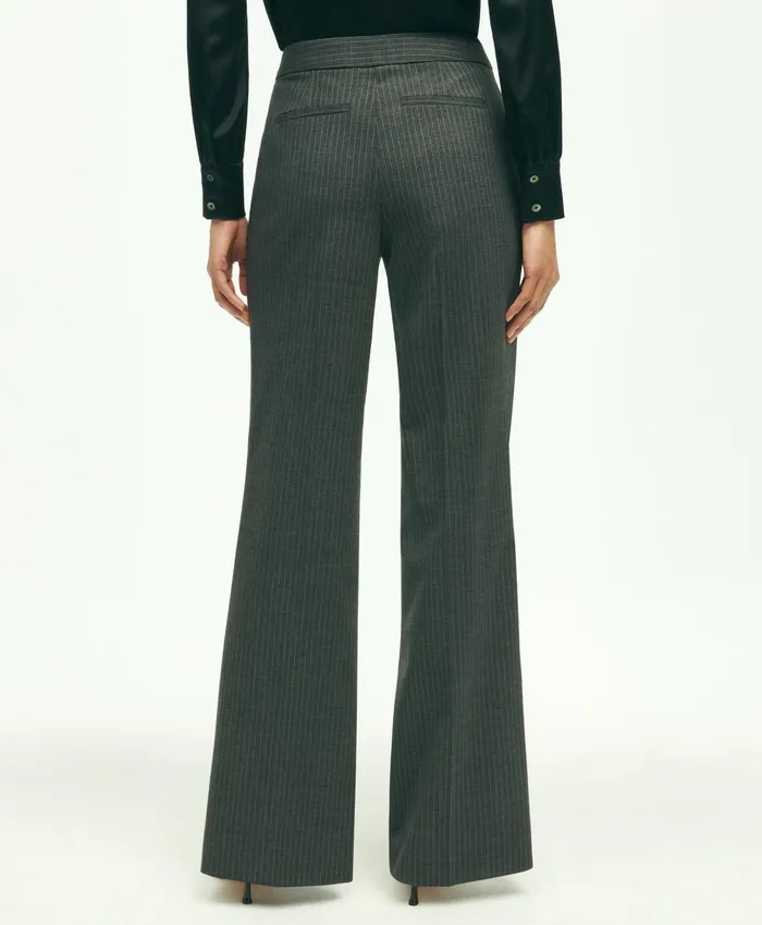Women Stretch Wool Pinstripe Wide Leg Trouser Grey Brooks Brothers Pants and Skirts