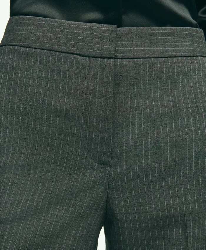 Women Stretch Wool Pinstripe Wide Leg Trouser Grey Brooks Brothers Pants and Skirts
