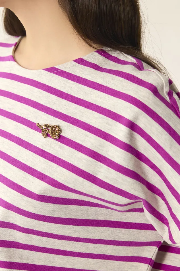 Women Striped Jumper Filly BeigeLupin Marinire Coton Beige Et Fuchsia Des Petits Hauts TShirts and Sweatshirts
