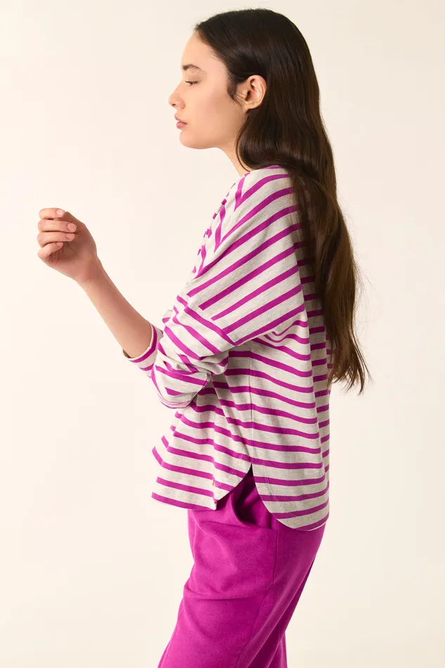 Women Striped Jumper Filly BeigeLupin Marinire Coton Beige Et Fuchsia Des Petits Hauts TShirts and Sweatshirts