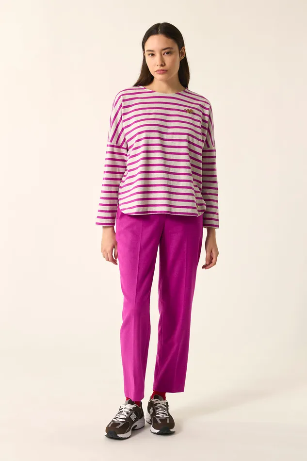 Women Striped Jumper Filly BeigeLupin Marinire Coton Beige Et Fuchsia Des Petits Hauts TShirts and Sweatshirts