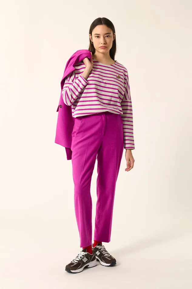 Women Striped Jumper Filly BeigeLupin Marinire Coton Beige Et Fuchsia Des Petits Hauts TShirts and Sweatshirts