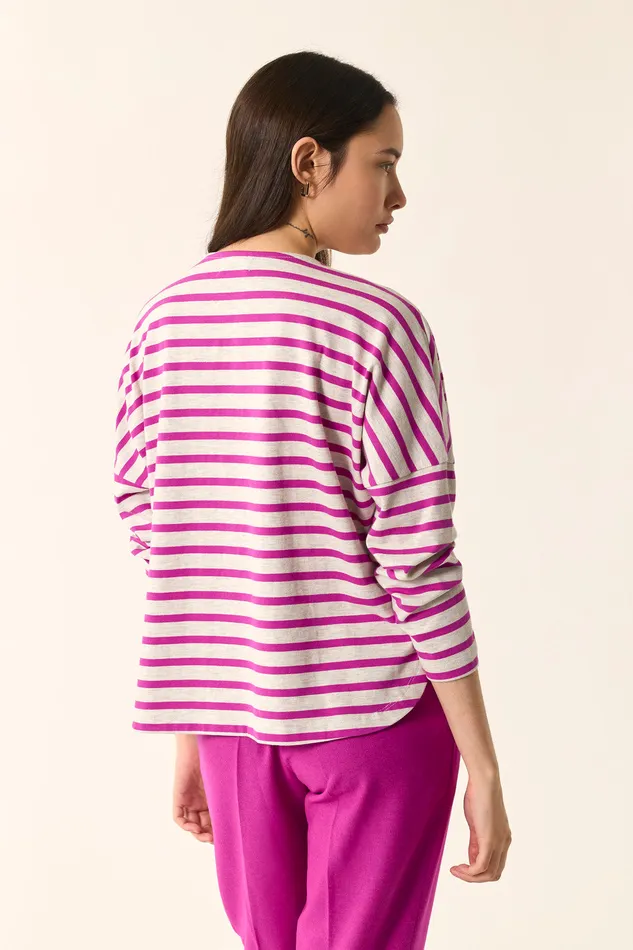 Women Striped Jumper Filly BeigeLupin Marinire Coton Beige Et Fuchsia Des Petits Hauts TShirts and Sweatshirts