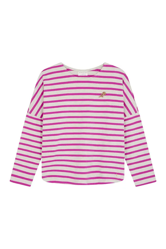 Women Striped Jumper Filly BeigeLupin Marinire Coton Beige Et Fuchsia Des Petits Hauts TShirts and Sweatshirts