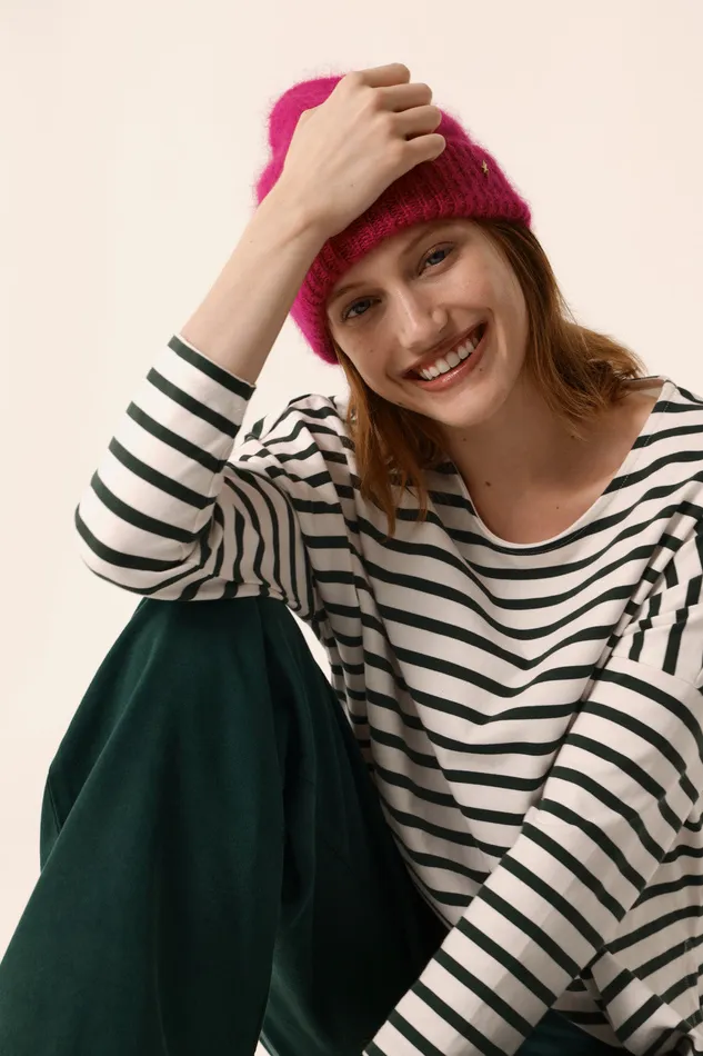 Women Striped Jumper Filly EcruEpicea Marinire Coton cru Et Vert Des Petits Hauts TShirts and Sweatshirts