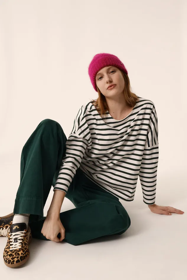 Women Striped Jumper Filly EcruEpicea Marinire Coton cru Et Vert Des Petits Hauts TShirts and Sweatshirts
