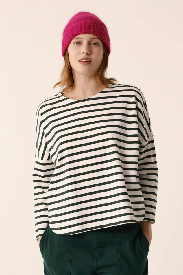 Women Striped Jumper Filly EcruEpicea Marinire Coton cru Et Vert Des Petits Hauts TShirts and Sweatshirts