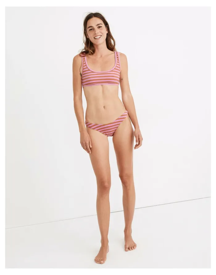 Women Striped Terry Curved Waist Bikini Bottom Lavender Umbrella Stripe Madewell Swim