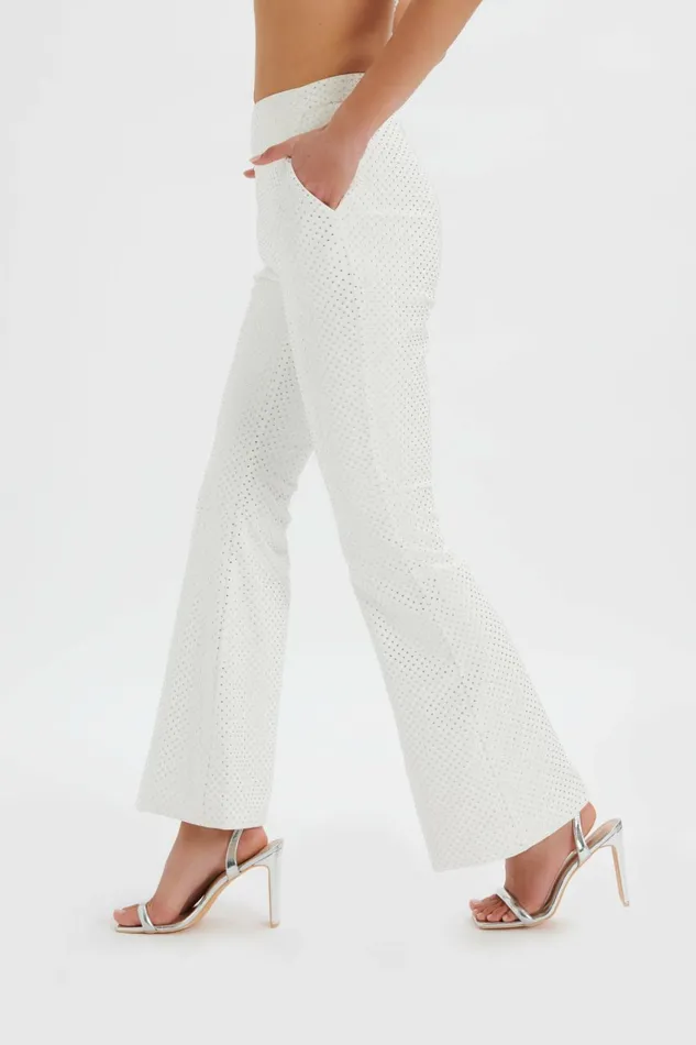 Women Suiting Lavish Alice ELLISA Crystal Embellished Fit And Flare Trouser In White White