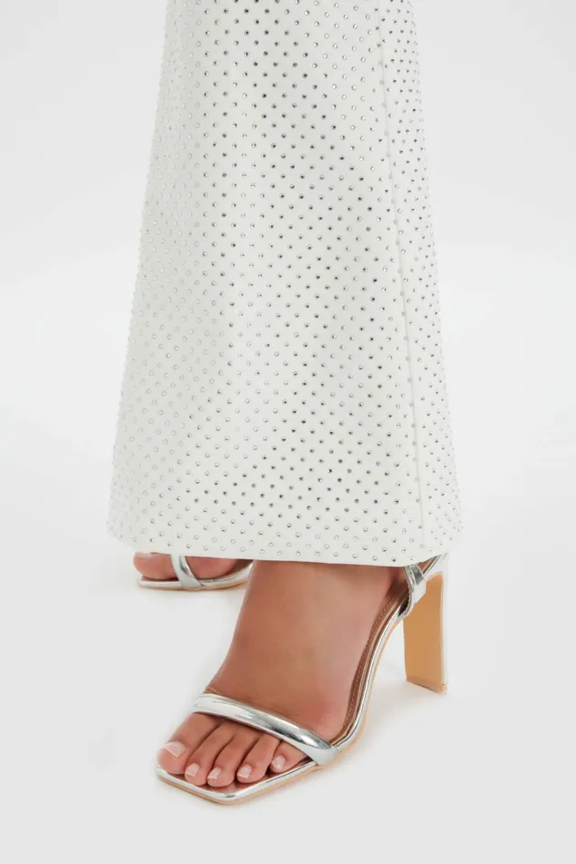 Women Suiting Lavish Alice ELLISA Crystal Embellished Fit And Flare Trouser In White White Women Suiting Lavish Alice ELLISA Crystal Embellished Fit And Flare Trouser In White White