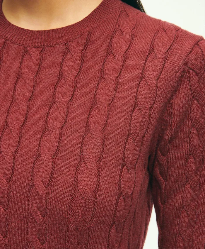 Women Supima Cotton Cable Crewneck Sweater Burgundy Brooks Brothers Sweaters