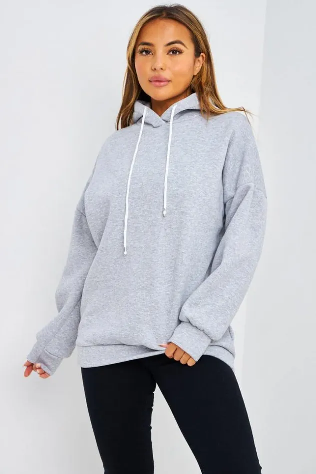 Women Sweat Gris Capuche Grey Brentiny Paris Sweaters and Sweatshirts
