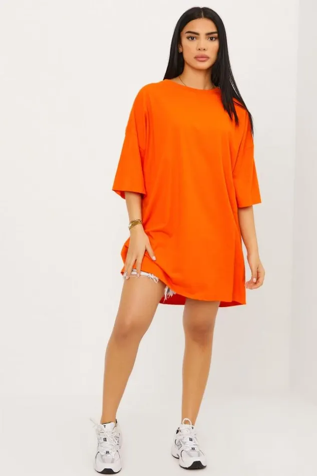 Women TShirt Long Orange Inscriptions Au Dos Orange Brentiny Paris TShirts