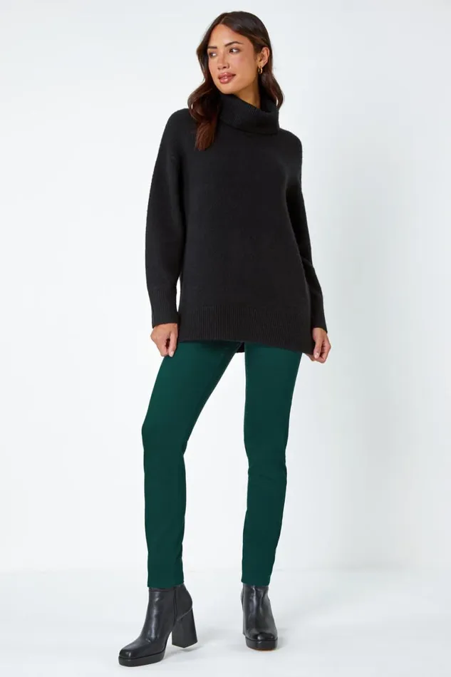 Women Teal 31039 Denim Stretch Elastic Waist Jegging Roman Trousers