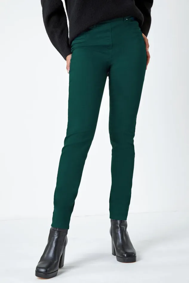 Women Teal 31039 Denim Stretch Elastic Waist Jegging Roman Trousers
