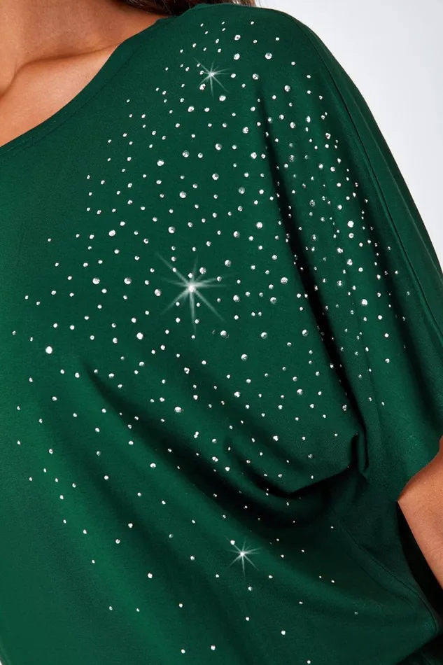 Women Teal Embellished Stretch TShirt Roman Tops