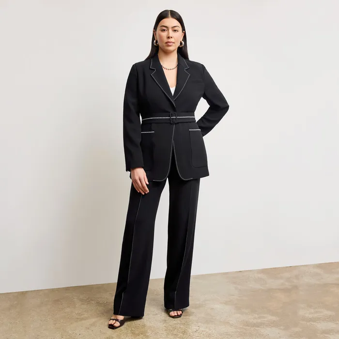 Women The Athena Jetset Blazer 8211 Everyday Crepe with Topstitch Black With Topstitch Jackets M M LaFleur