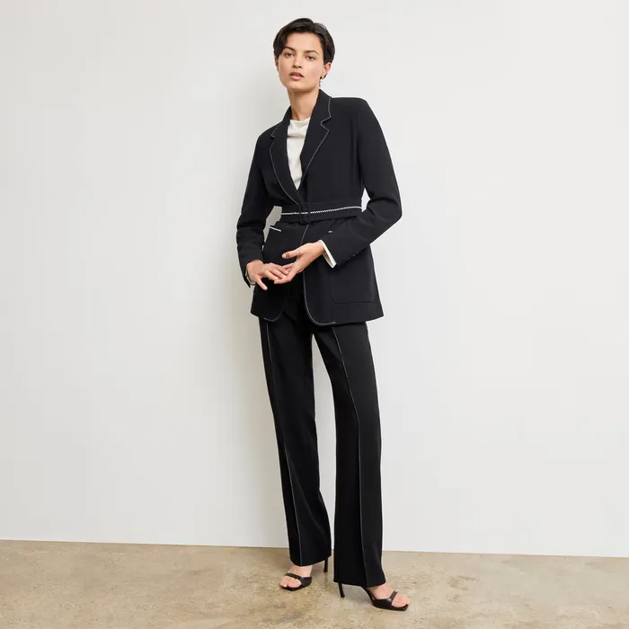 Women The Athena Jetset Blazer 8211 Everyday Crepe with Topstitch Black With Topstitch Jackets M M LaFleur