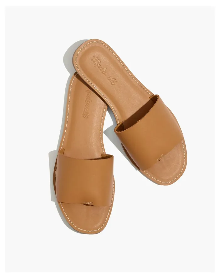 Women The Boardwalk Post Slide Sandal In Leather Desert Camel Madewell Sandals