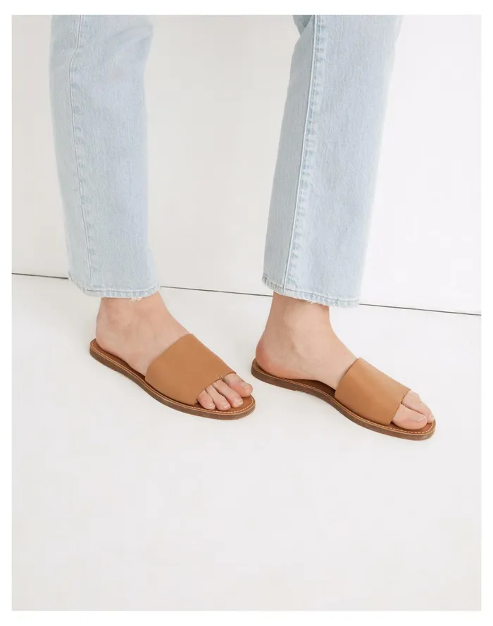 Women The Boardwalk Post Slide Sandal In Leather Desert Camel Madewell Sandals