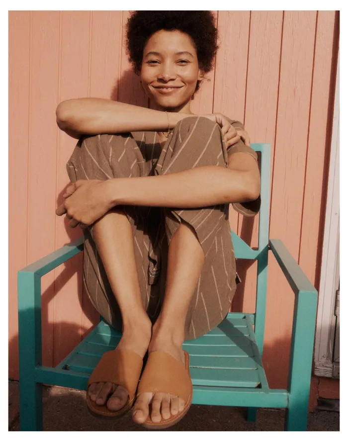 Women The Boardwalk Post Slide Sandal In Leather Desert Camel Madewell Sandals