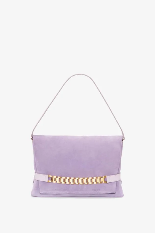 Women The Chain Pouch Victoria Beckham Chain Pouch With Strap In Lilac Suede