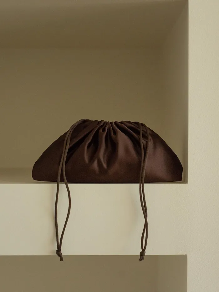 Women The Everyday Pouch Bag In Chocolate Brown Satin The UNDONE Bags