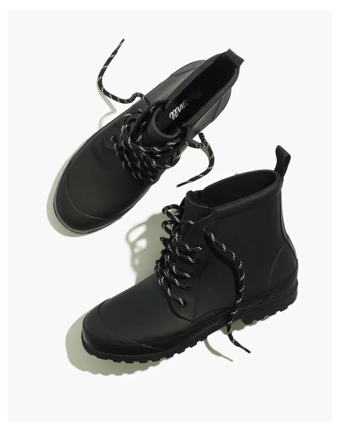 Women The Lace Up Lugsole Rain Boot True Black Madewell Boots