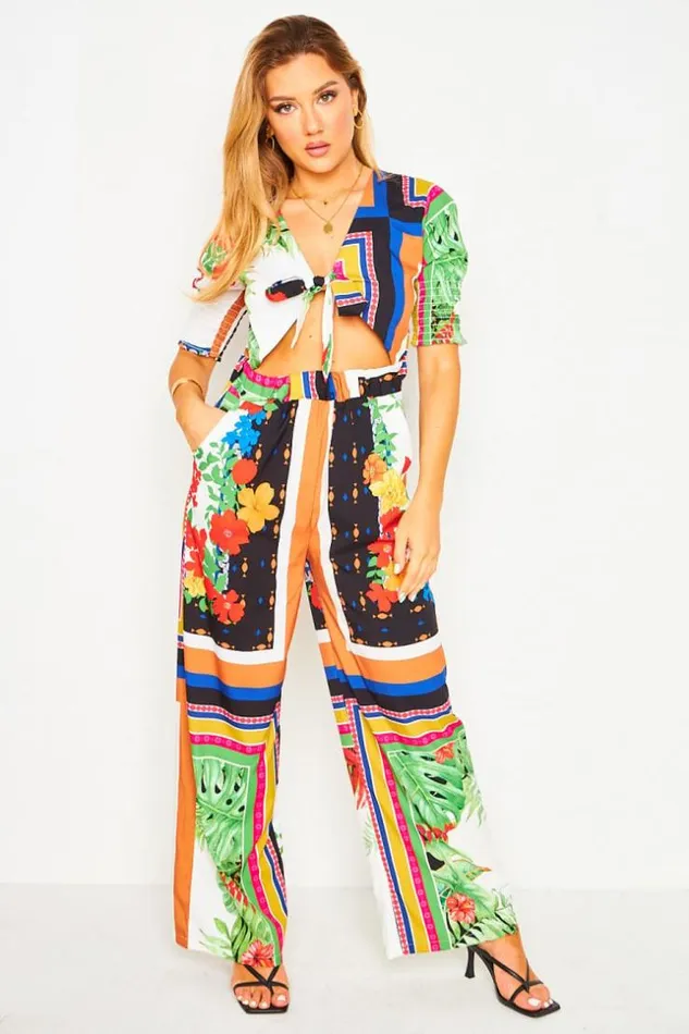 Women Tie Front Jumpsuit With Graphic Print In Black Black Brentiny Paris Playsuits