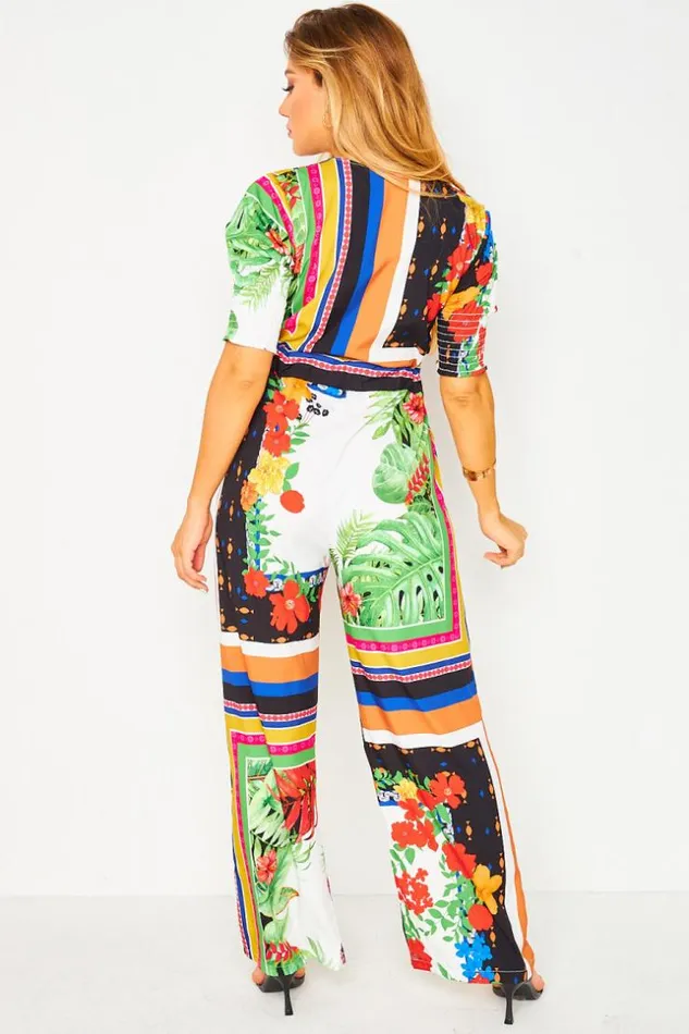 Women Tie Front Jumpsuit With Graphic Print In Black Black Brentiny Paris Playsuits
