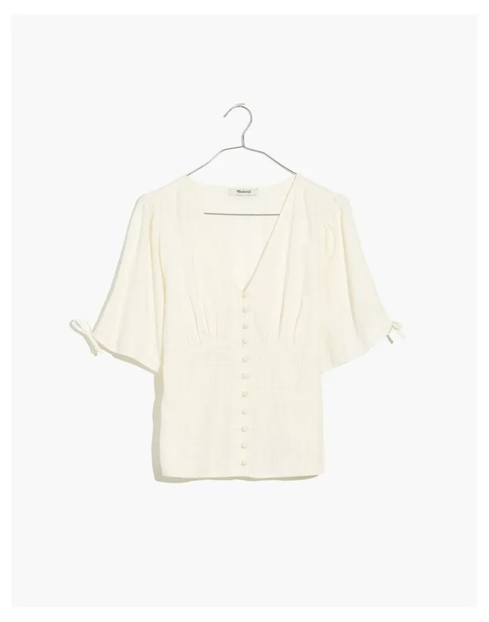 Women Tie Sleeve Evie Top In Textured Gingham Lighthouse Madewell Tops and Shirts