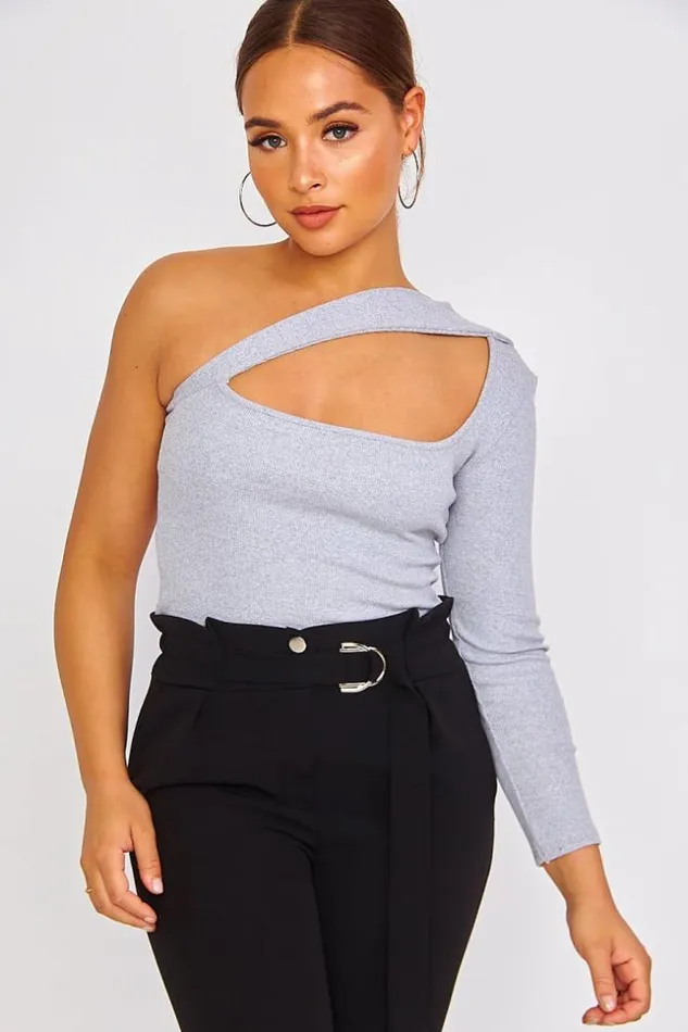 Women Top Gris One Shoulder Ajour Sur La Poitrine Grey Brentiny Paris Top And Tank Tops