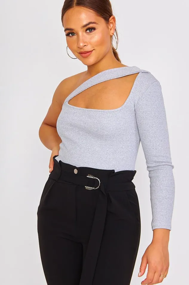 Women Top Gris One Shoulder Ajour Sur La Poitrine Grey Brentiny Paris Top And Tank Tops