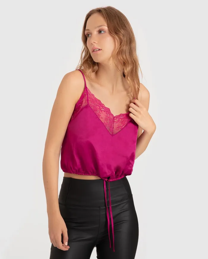 Women Tops Belle and Bloom Friday Nights Lace Cami 8211 Fuchsia