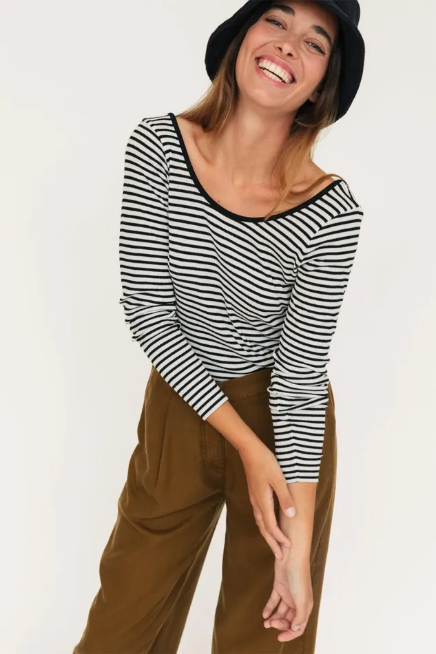 Women Tops Women 8211 Enet 8211 Black and White Stripes TWOTHIRDS Tops