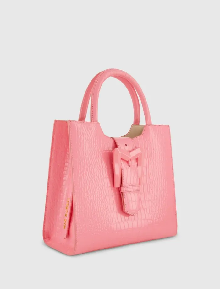 Women Totes Mac Duggal Buckled Medium Croco Hibiscus Leather Tote Bag With Detachable Strap Hibiscus