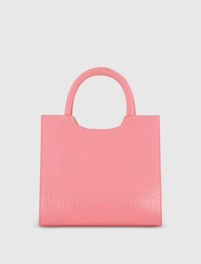 Women Totes Mac Duggal Buckled Medium Croco Hibiscus Leather Tote Bag With Detachable Strap Hibiscus