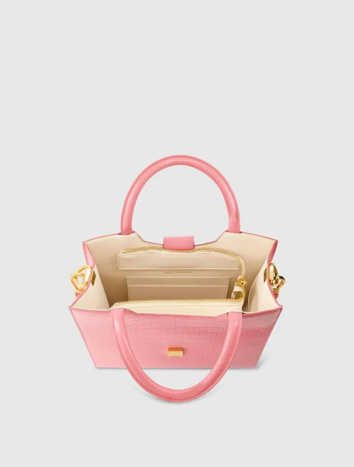 Women Totes Mac Duggal Buckled Medium Croco Hibiscus Leather Tote Bag With Detachable Strap Hibiscus