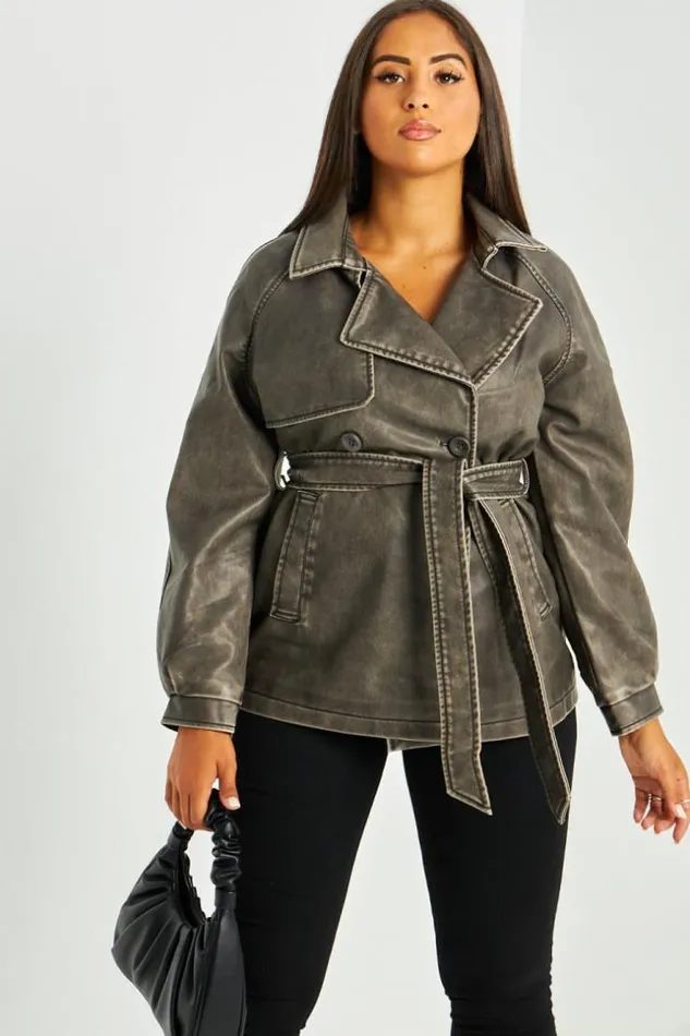 Women Trench Noir En Simili Cuir Chin Black Brentiny Paris Coats