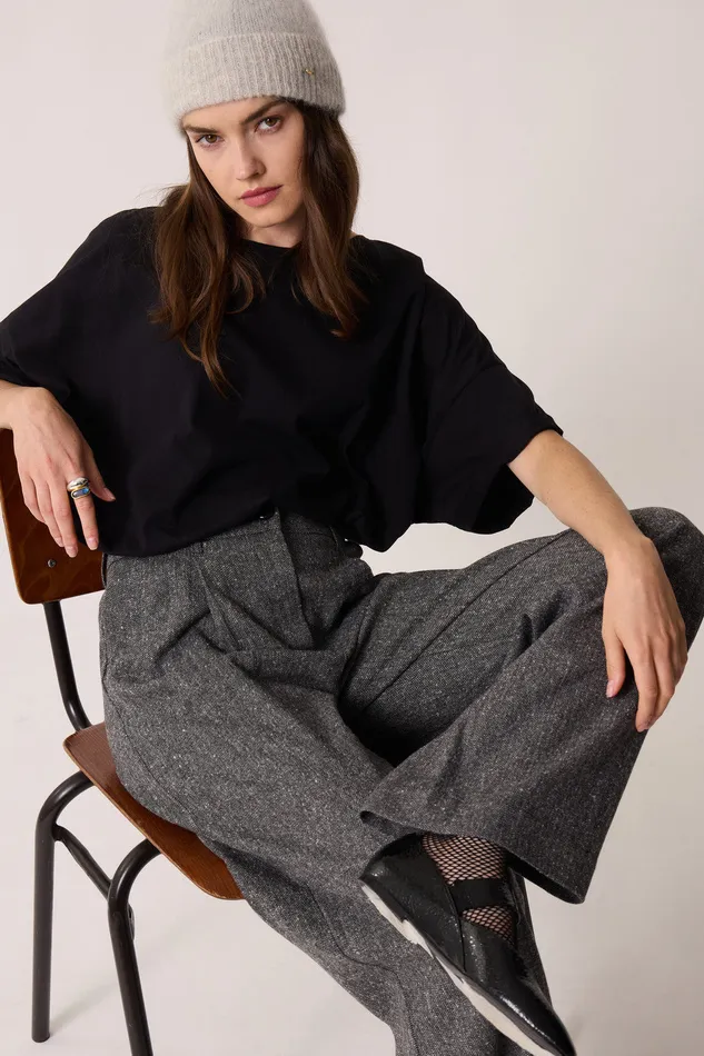 Women Trousers Siloe Negara Pantalon Polyester Chevrons Gris Des Petits Hauts Trousers and Jumpsuits