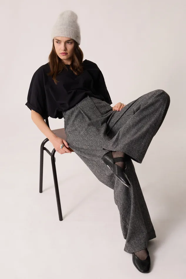 Women Trousers Siloe Negara Pantalon Polyester Chevrons Gris Des Petits Hauts Trousers and Jumpsuits