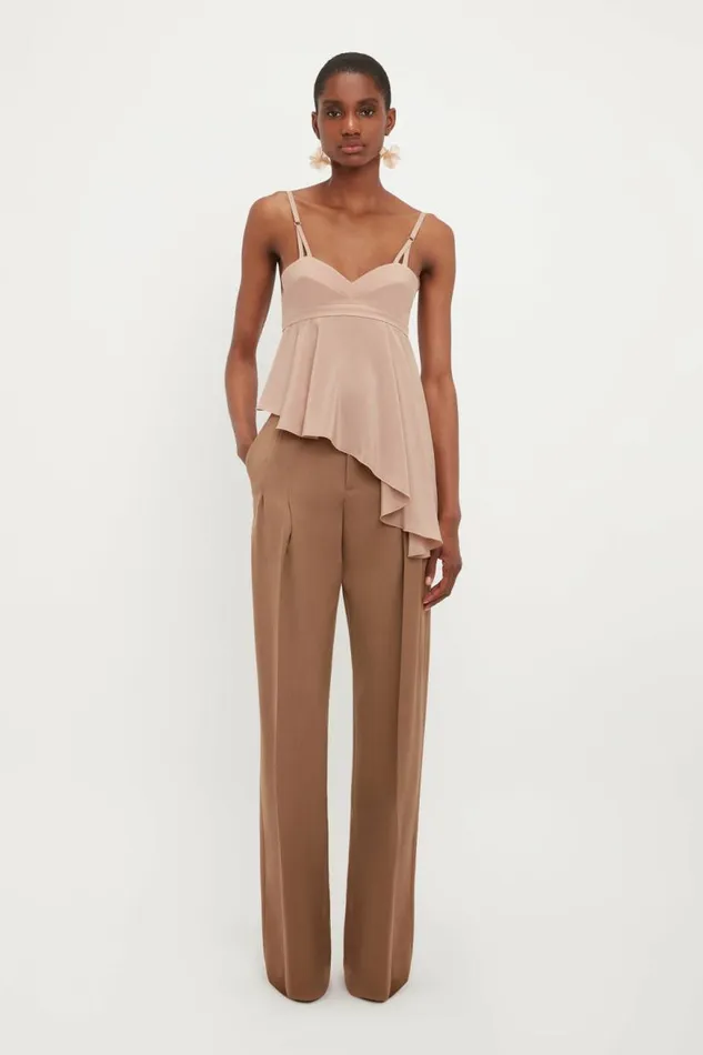 Women Trousers Victoria Beckham Front Pleat Trouser In Fawn