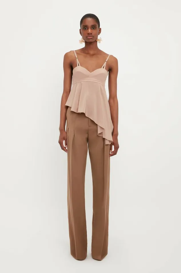 Women Trousers Victoria Beckham Front Pleat Trouser In Fawn