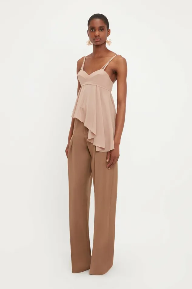 Women Trousers Victoria Beckham Front Pleat Trouser In Fawn
