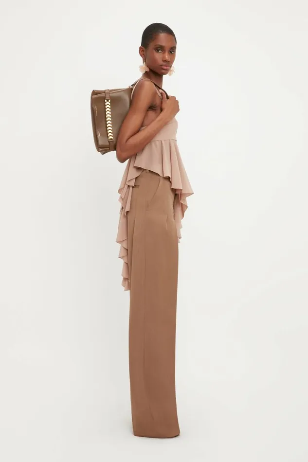 Women Trousers Victoria Beckham Front Pleat Trouser In Fawn